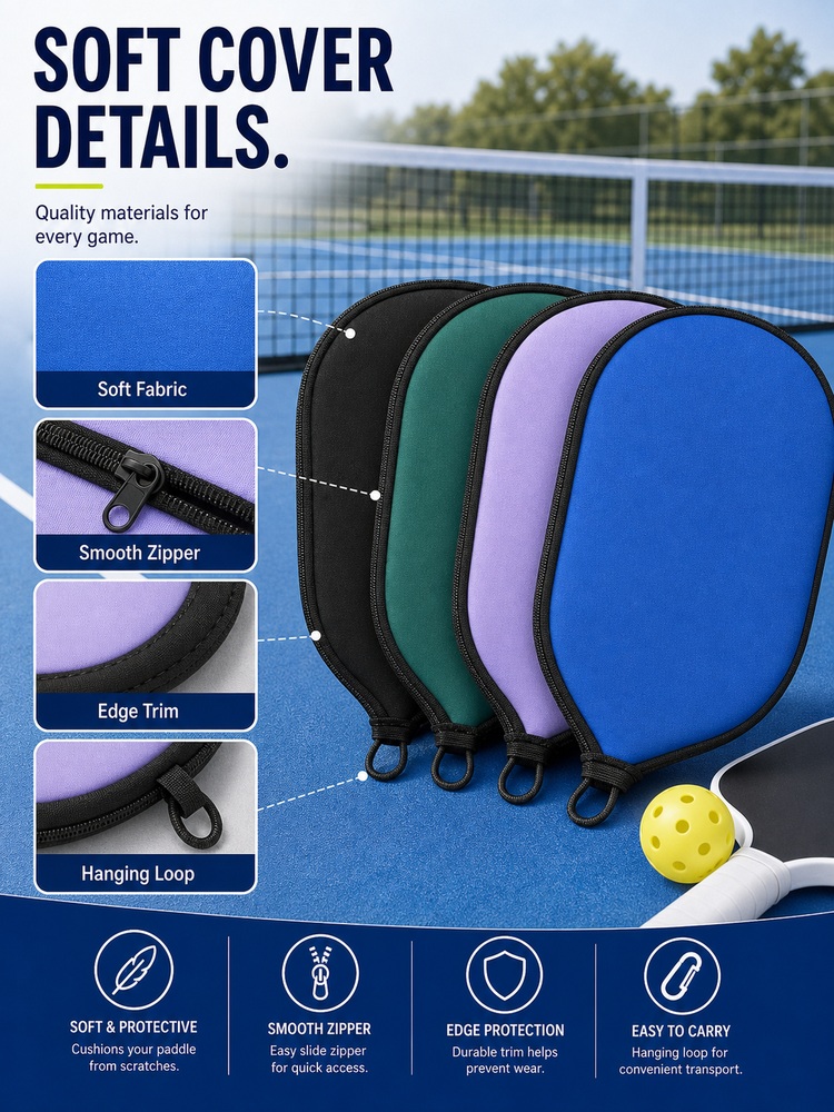 Multi-Color Pickleball Paddle Cover - Detail closeups