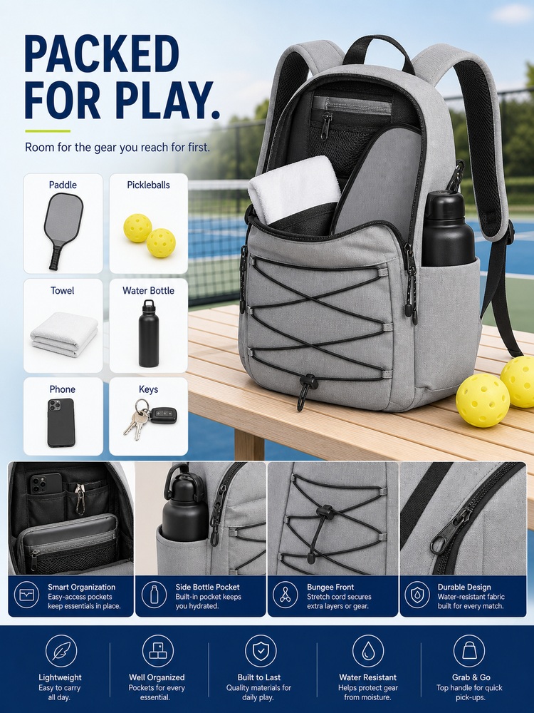Adjustable Pickleball Racket Backpack - Capacity layout