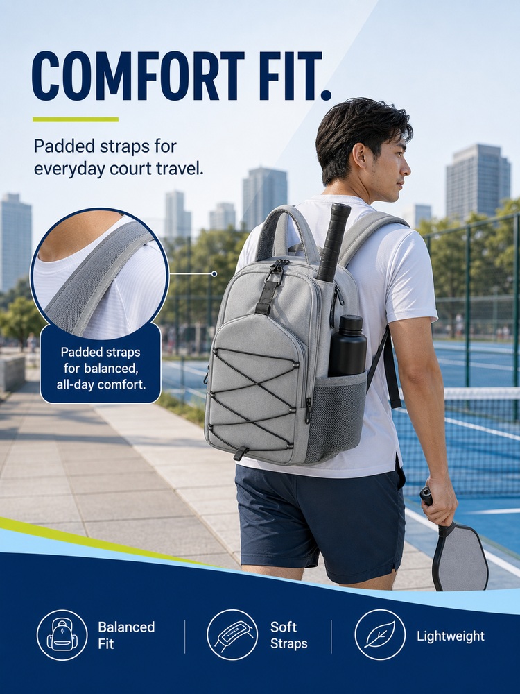 Adjustable Pickleball Racket Backpack - Comfort/use view