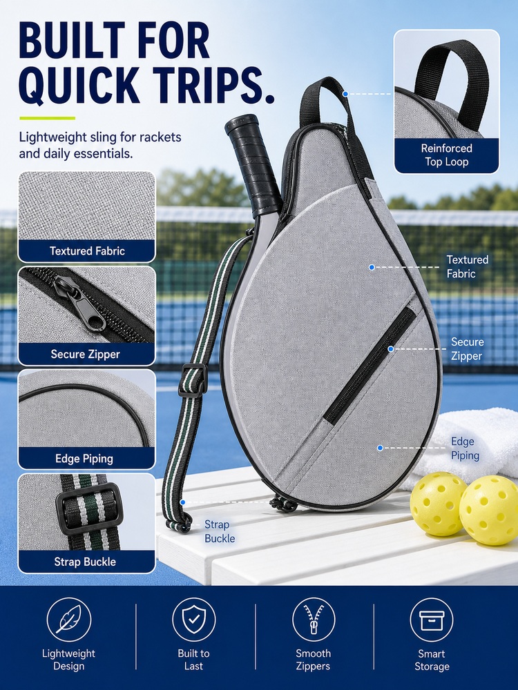 Lightweight Sling Racket Bag - Detail closeups