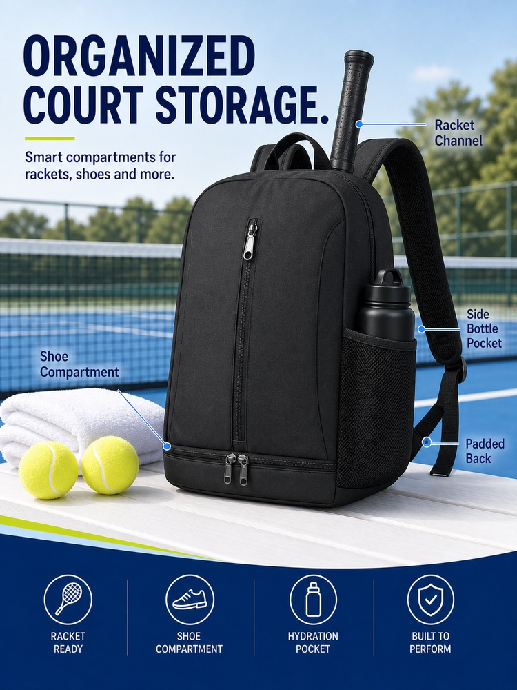 Shoe Compartment Tennis Backpack - Feature overview