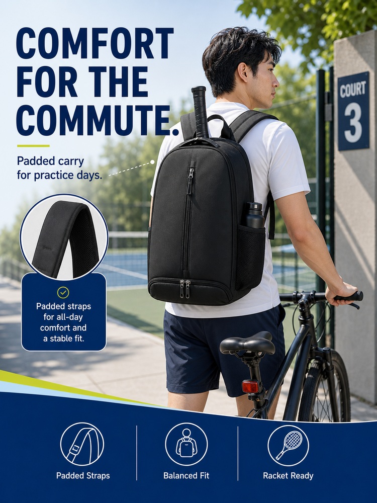 Shoe Compartment Tennis Backpack - Comfort/use view