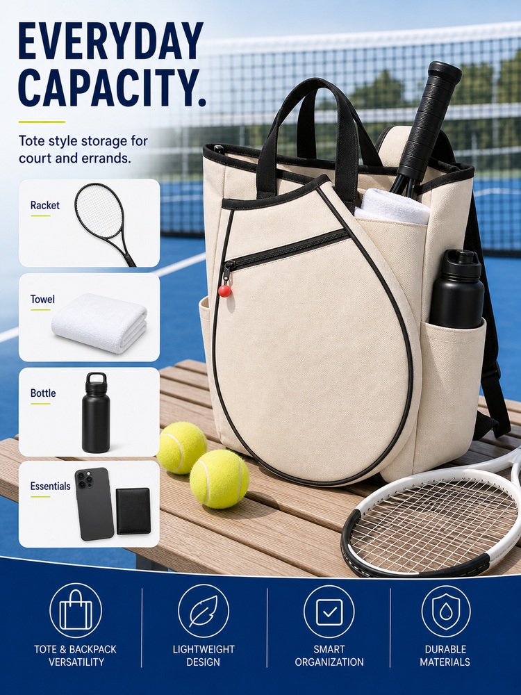 Canvas Racket Tote Backpack - Capacity layout