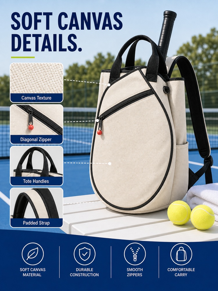Canvas Racket Tote Backpack - Detail closeups