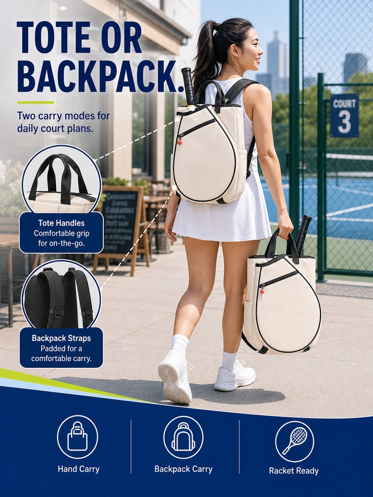 Canvas Racket Tote Backpack - Comfort/use view