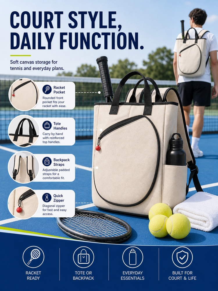 Canvas Racket Tote Backpack - Routine summary