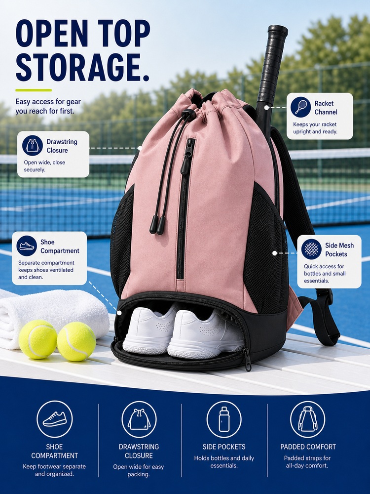 Drawstring Shoe Compartment Backpack - Feature overview