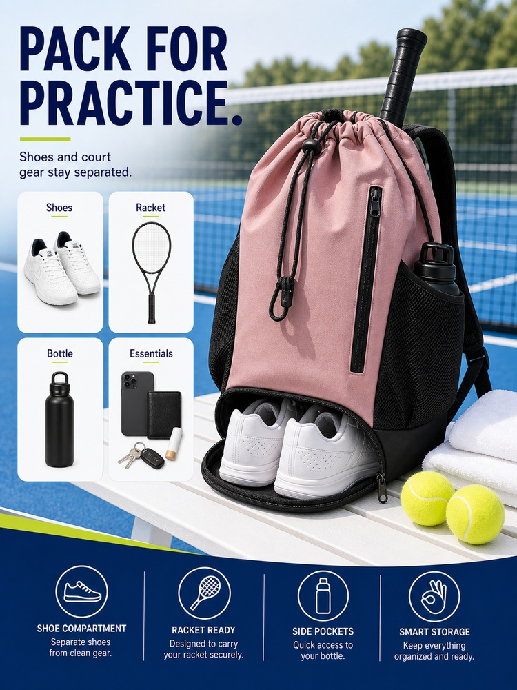 Drawstring Shoe Compartment Backpack - Capacity layout