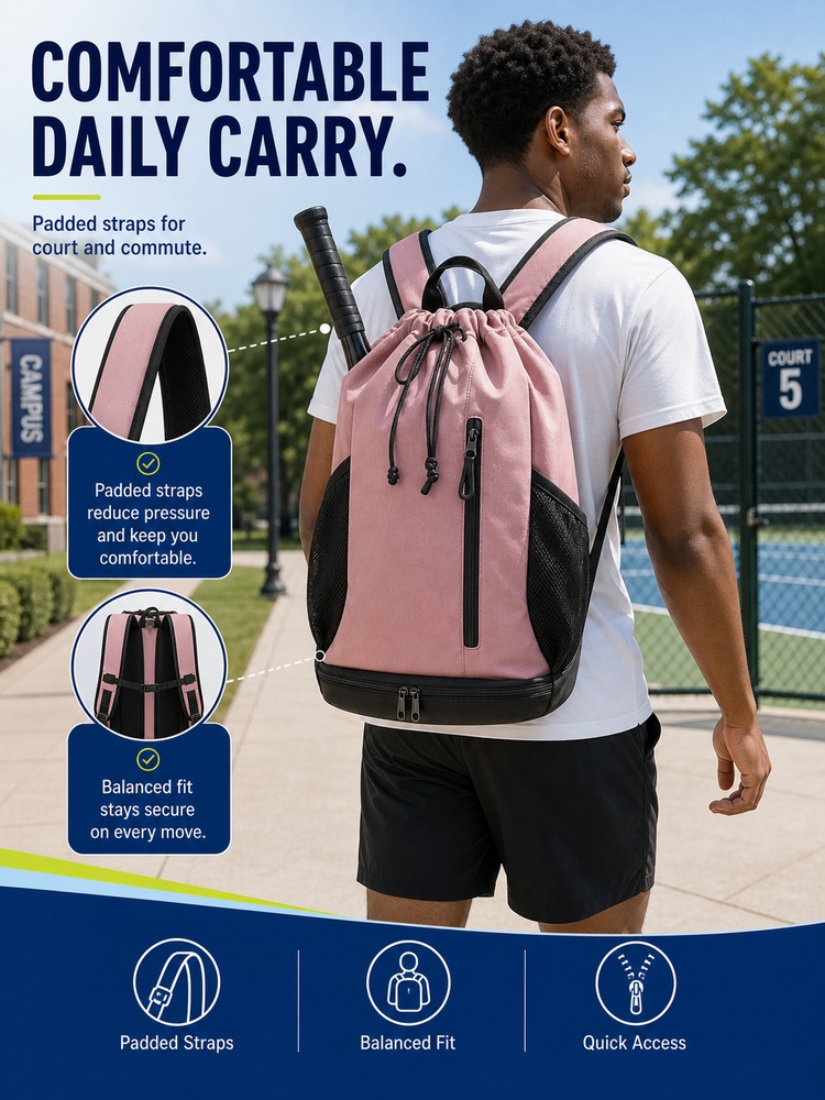 Drawstring Shoe Compartment Backpack - Comfort/use view