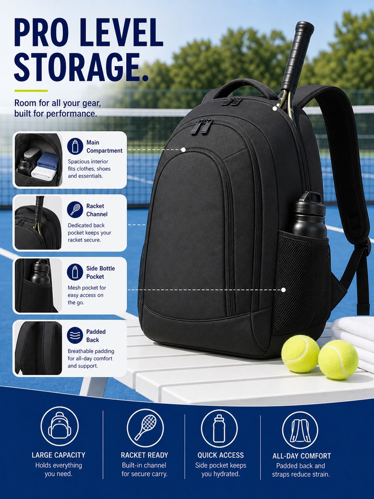 Large Capacity Tennis Sports Backpack - Feature overview