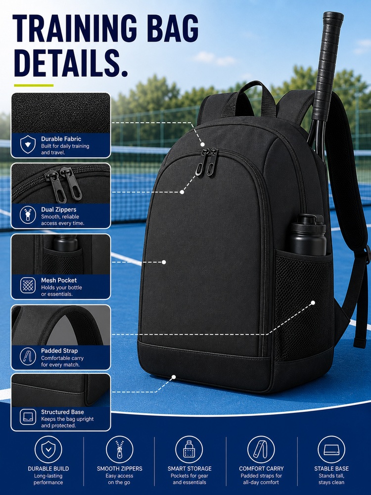 Large Capacity Tennis Sports Backpack - Detail closeups
