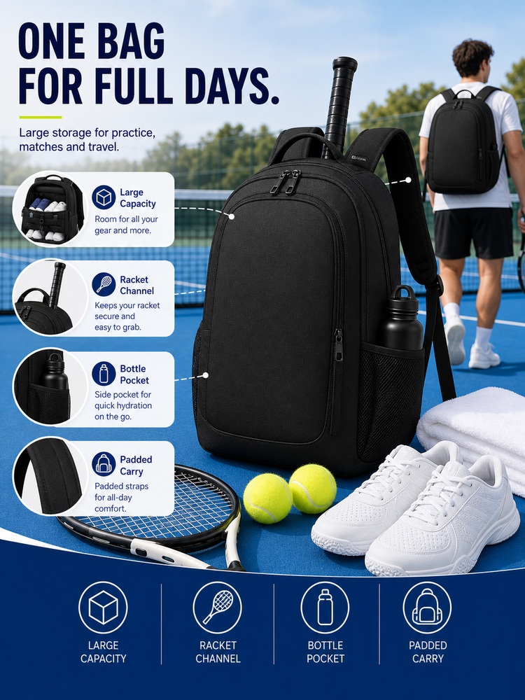 Large Capacity Tennis Sports Backpack - Routine summary
