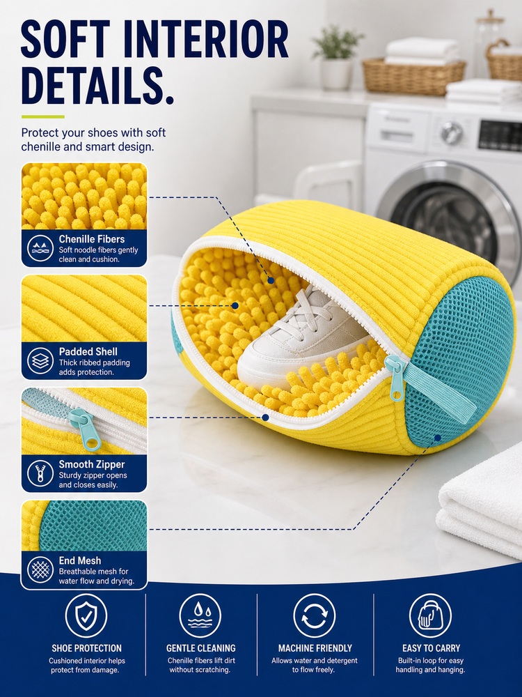 Reusable Shoe Washing Protector Bag - Detail closeups