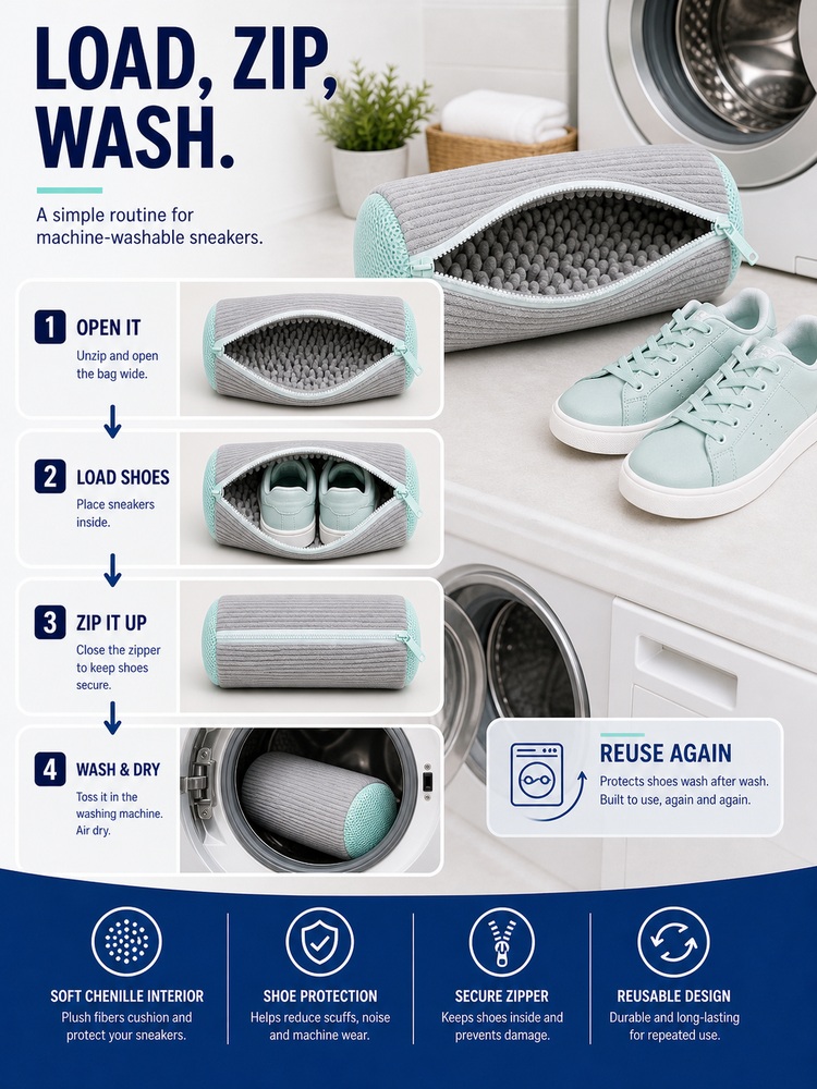 Gray Padded Sneaker Washing Bag - Capacity layout