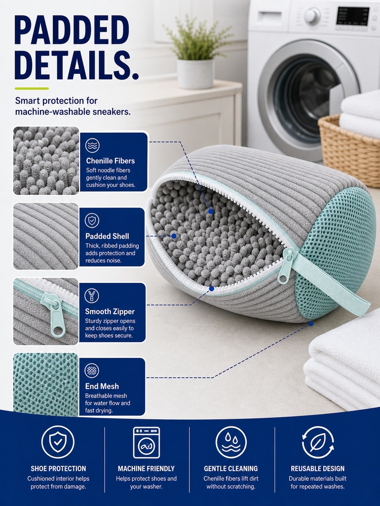 Gray Padded Sneaker Washing Bag - Detail closeups