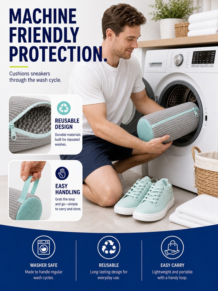 Gray Padded Sneaker Washing Bag - Comfort/use view