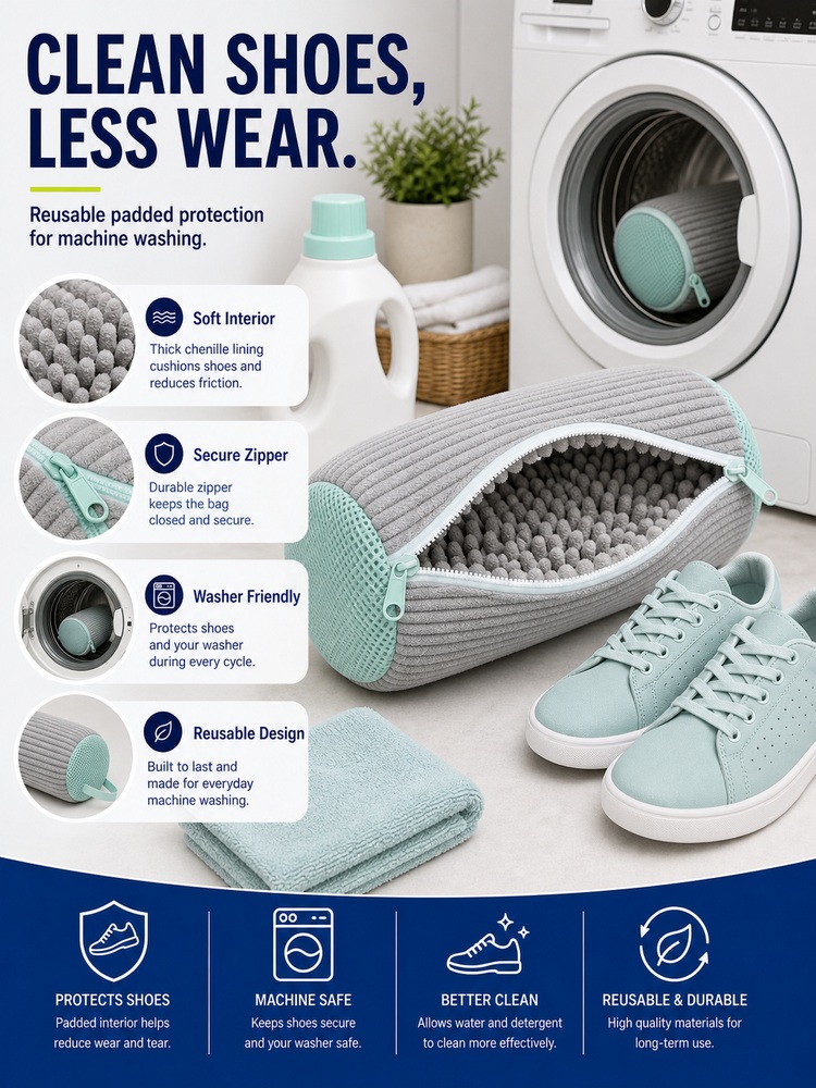 Gray Padded Sneaker Washing Bag - Routine summary